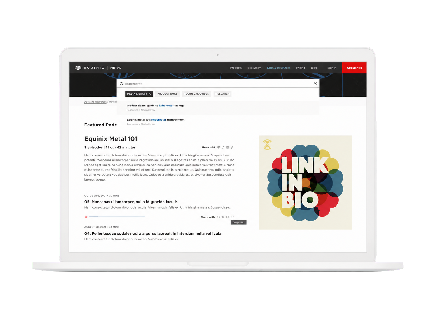 Equinix Metal product learning experience shown in the customer portal